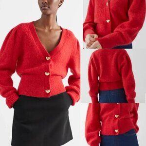 &Other Stories Playful Button Knit Cardigan Red
